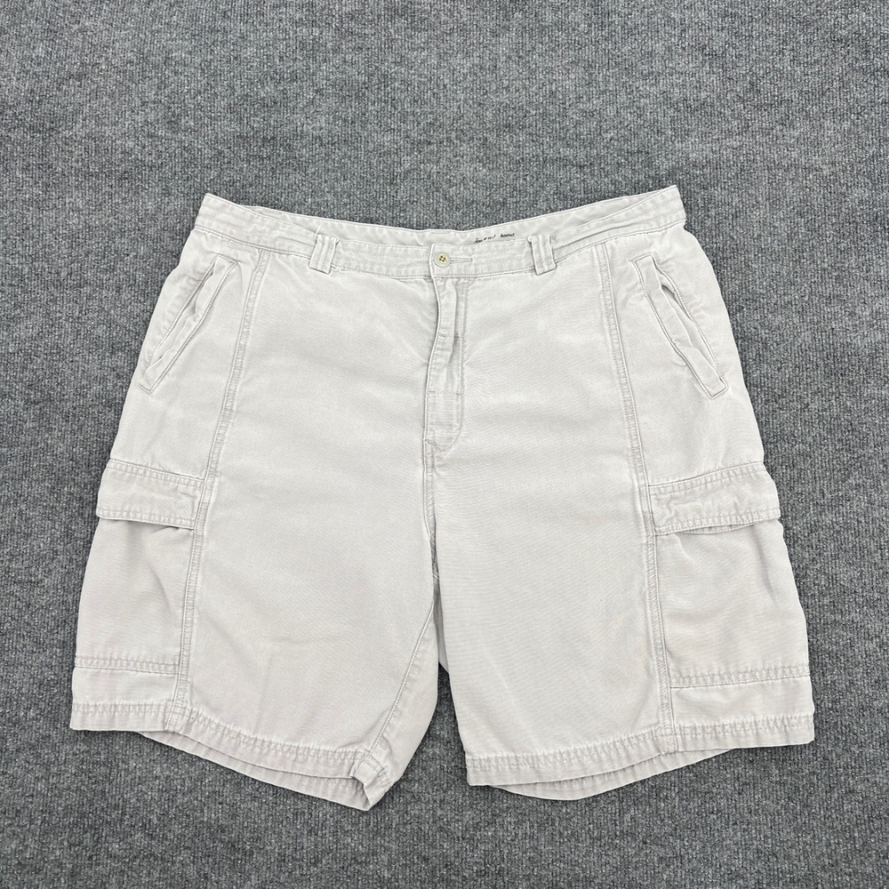 Tommy Bahama Cargo Shorts Men 40 Gray Khaki Tencel Cotton Relaxed Beach Vacation